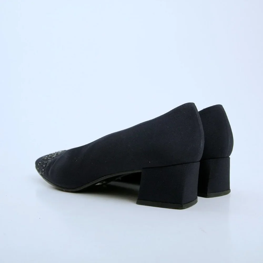 Stuart Weitzman Navy‎ Embellished Closed Toe Block Heel Pumps in Navy Size 9